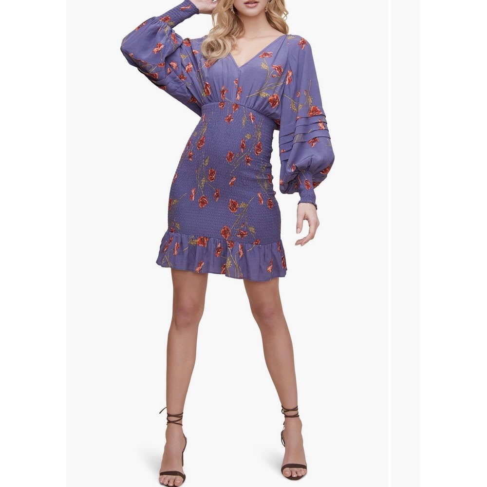 New ASTR The Label Dolman Smocked Mini Dress‎ Women's Small Long Sleeve Floral
